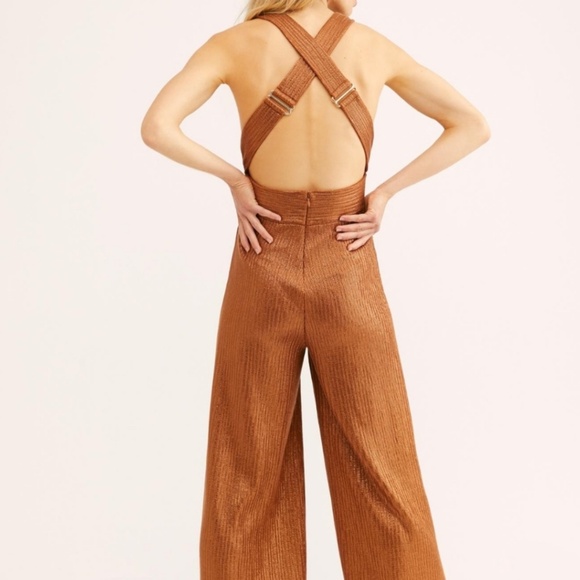 BNWOT *Rare* Free People Sienna Jumpsuit - Size M. Sparkle Retro Vibes! - Picture 3 of 7